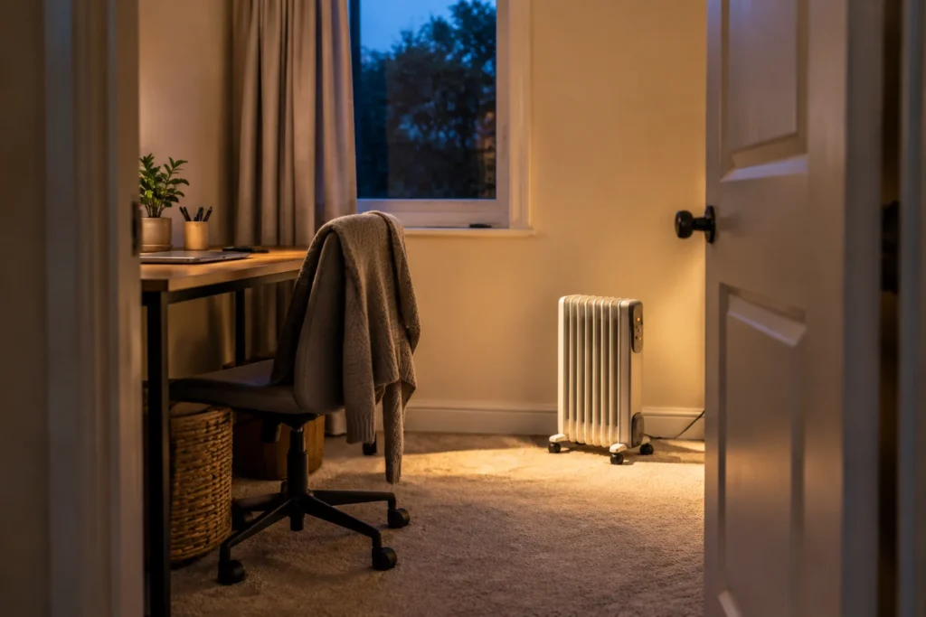 Heater running in an empty room