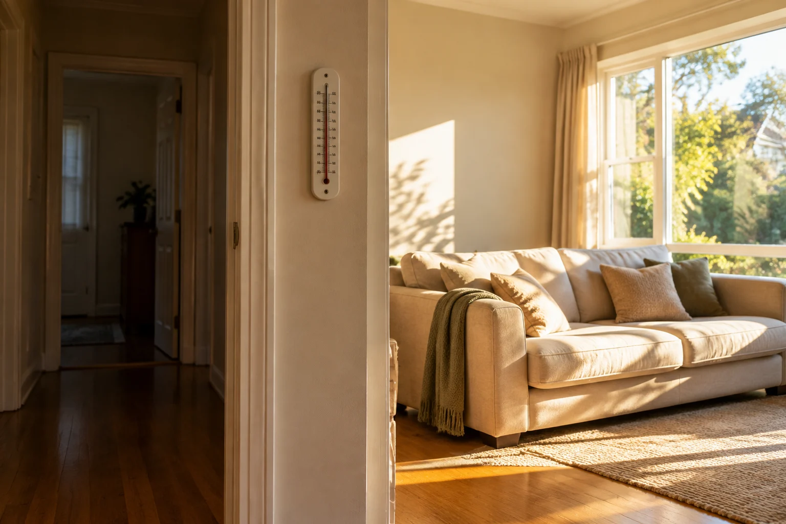Warm room beside cooler hallway